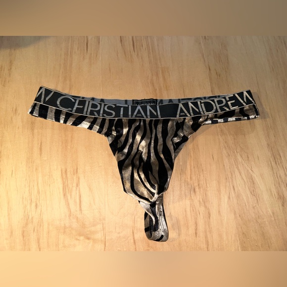 Andrew Christian velour Zebra Print Thong - Picture 1 of 5